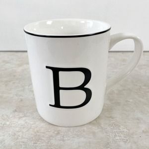 Williams Sonoma Black Trim Embossed Monogram Letter B White Coffee Tea Mug